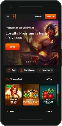 HadesBet mobile game lobby